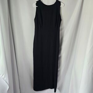 Country Road Column Dress Womens 12 Black Minimalist 90s Maxi Slit Vintage